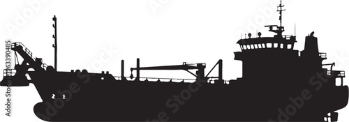 Cargo ship, tanker silhouette, black industrial vessel, maritime icon