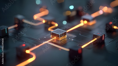 Automated workflow concept with glowing process lines connecting tasks