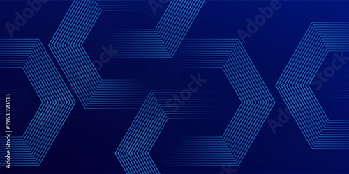 Abstract Blue Hexagonal Wireframe Network Background with Connected Concentric Lines for Technology, AI, Blockchain, and Corporate Concepts.