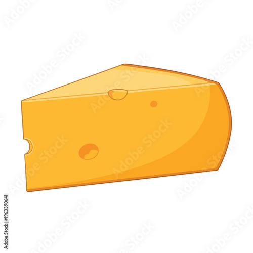 A wedge of bright yellow cheese with holes and a smooth texture
