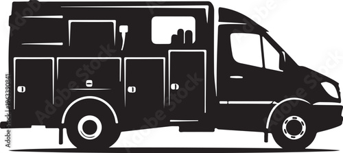 Fire truck, emergency vehicle, rescue van, silhouette icon
