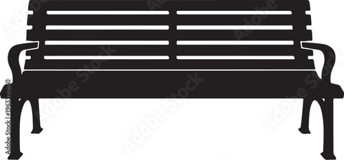 Black metal bench, outdoor furniture, park seating, modern silhouette