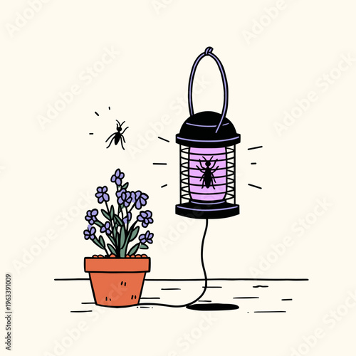 Modern Mosquito Zapper Lantern Under Soft Glow