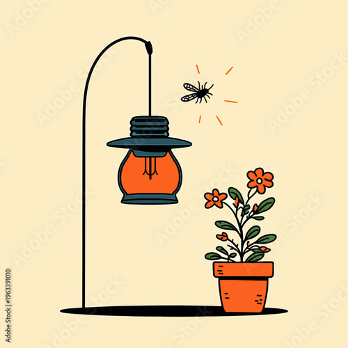 Modern Mosquito Zapper Lantern Under Soft Glow