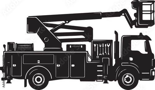 black, bucket truck, construction vehicle, silhouette, vector