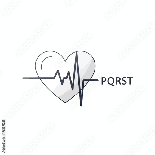 A stylized heart with a heartbeat graph inside, next to the letters PQRST