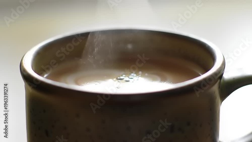 Steaming Hot Coffee in Ceramic Mug.
