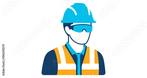 Construction Worker in Safety Gear Protective Helmet and Vest Industrial Professional Clean Vector Illustration