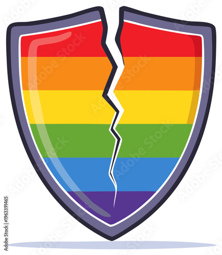 Broken Rainbow Shield Symbolizing Vulnerability and Attacks on LGBTQ Rights