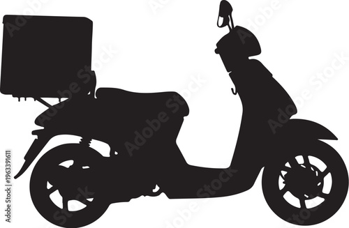 Black scooter silhouette, delivery bike icon, motor scooter vector, transportation symbol