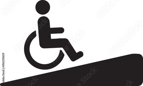 Accessible ramp, wheelchair accessibility symbol, black icon, universal sign