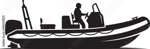 Inflatable boat, motorboat, silhouette, black, vector, nautical, transportation, watercraft