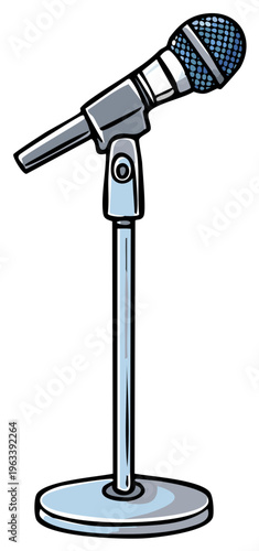 Cartoon Illustration of a Microphone on a Stand for Performance, Speaking, or Entertainment