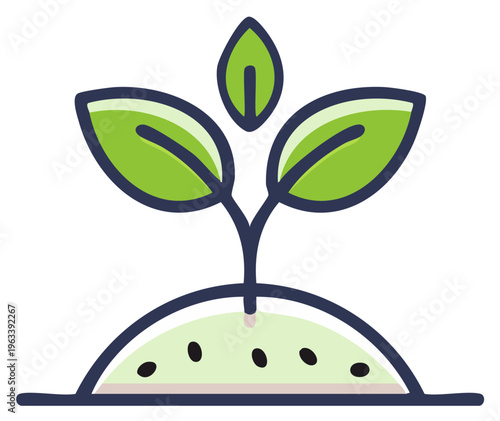Young green plant sprout growing from fertile soil with seeds icon illustration