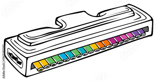 Colorful melodic harmonica keyboard instrument for music creation and learning