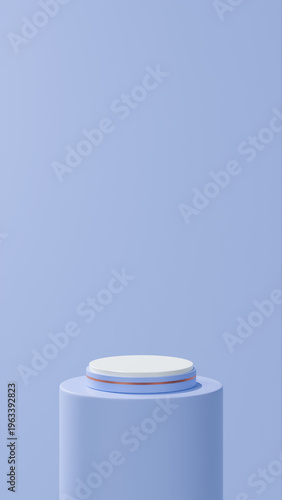 Foto isolated rounded demure blue podium with red strip place over rounded demure blu