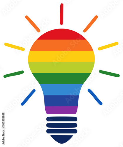 Rainbow Light Bulb Symbol Representing LGBTQIA+ Ideas And Inclusion