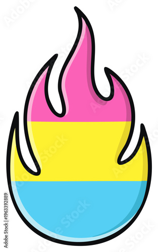 Pansexual Pride Flag Flames Burning Bright with Vibrant Pink Yellow and Blue Colors