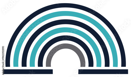 Modern Rainbow Shape with Teal and Navy Blue Arches and Grey Center
