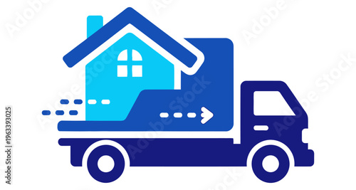 Home Moving Truck Transporting Residential Property Relocation Logistics Flat Design