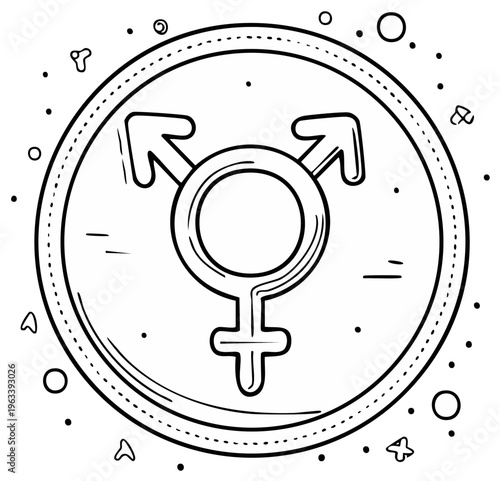Transgender Symbol Icon Doodle Art Style Circle With Stars and Dots