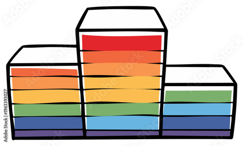 Colorful cartoon podium illustration with rainbow spectrum stripes