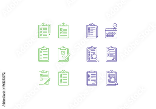 Checklist icons and symbols: clipboard, to-do list, notes, and tasks in various colors, todo list, checklist icon, check mark