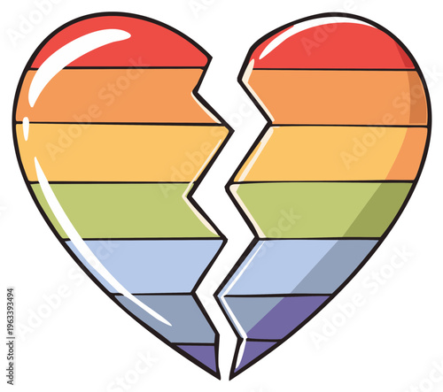Broken Heart Symbol in Rainbow Colors, Concept of Disappointment