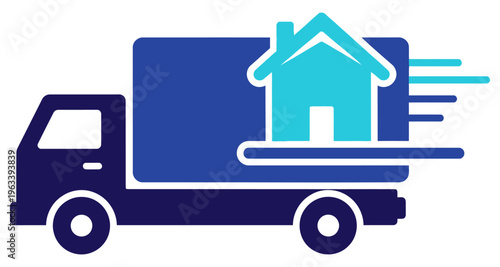 Moving Truck Delivering House Icon Relocation Service Concept Flat Design Motion Blur