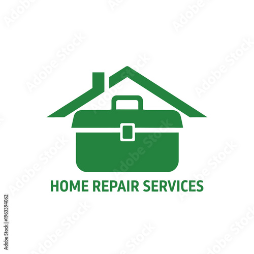 Home repair services logo design with house and toolbox icons for general maintenance business.