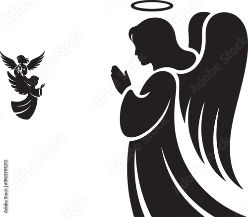 A serene angel silhouette -Minimalist Spiritual Winged Angel Silhouette