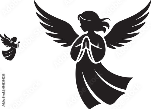 A serene angel silhouette -Minimalist Spiritual Winged Angel Silhouette