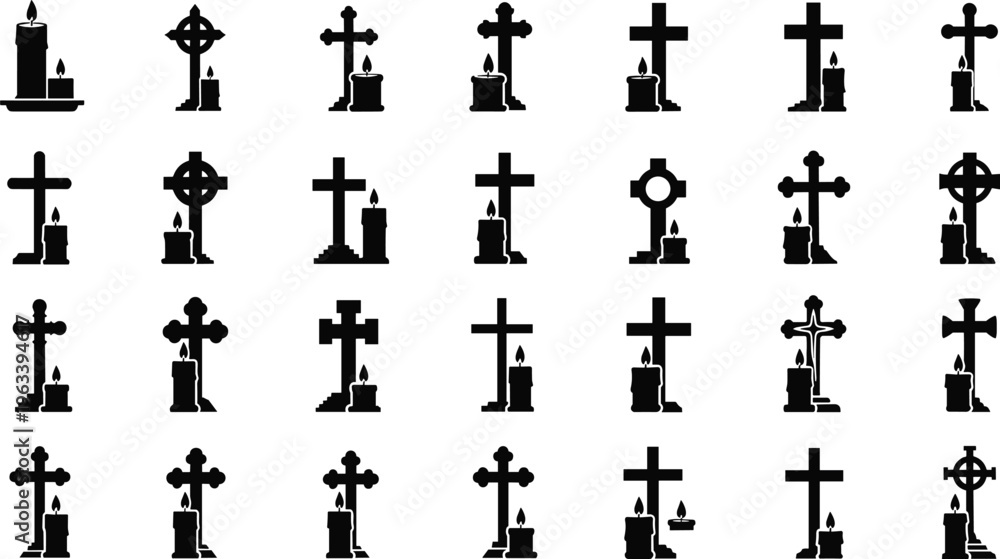 Fototapeta premium Collection of various Easter basket icons in black and white
