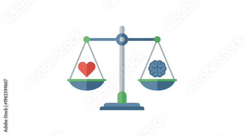 Conceptual illustration depicting a balanced scale with a heart and brain, symbolizing the ideal equilibrium between emotion and intellect