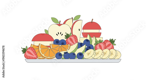Assortment of Fresh Fruits Artfully Arranged on a Platter.