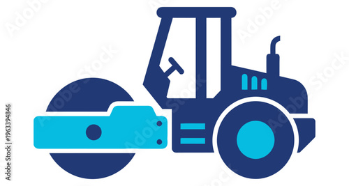 Road Roller Compacting Surface Flat Vector Icon Construction Equipment Heavy Machinery