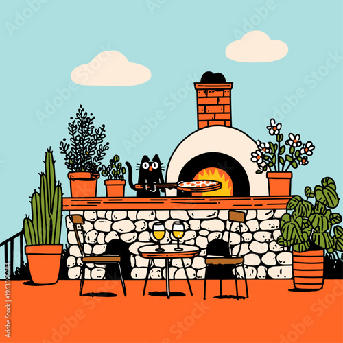 Silhouette of Outdoor Pizza Oven at Dusk