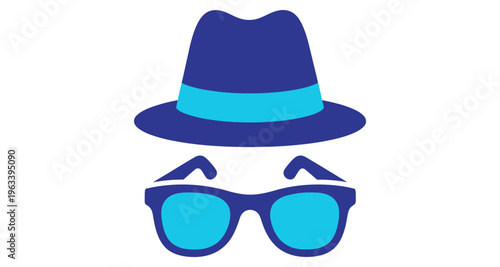 Spy Hat and Sunglasses Icon Anonymous Persona Disguise Concept Minimalist Flat Design