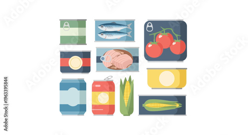 Collection of Canned Food and Drinks Assortment.