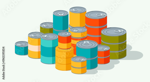 Collection of Colorful Canned Goods Stacked Together.