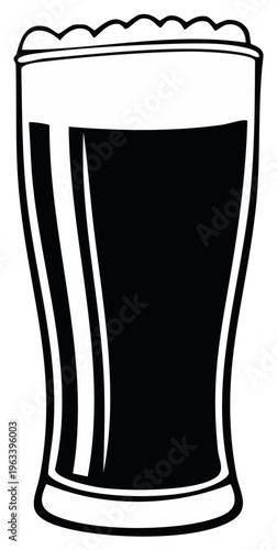 Tall glass of dark beer with frothy foam head illustration