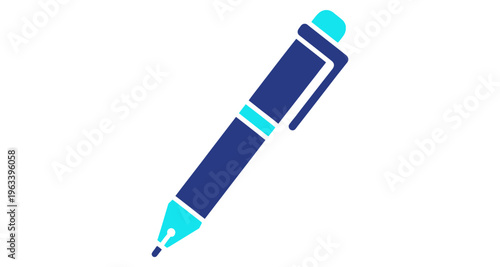 Blue Ballpoint Pen Writing Instrument with Cyan Accents on White Background Minimalist Flat Design Style