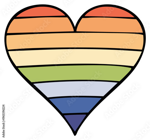 Heart shape with rainbow stripes, vector illustration
