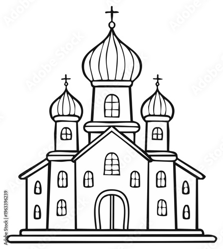 Eastern Orthodox Church Building Illustration with Domes and Crosses
