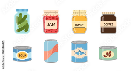Collection of Various Food and Drink Containers.