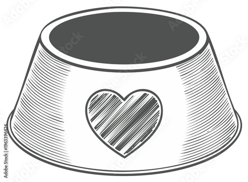 Stylized Empty Pet Bowl Vector Illustration Featuring a Heart