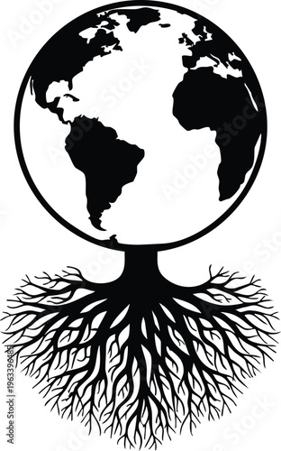 Globe with roots and continents environmental symbol vector