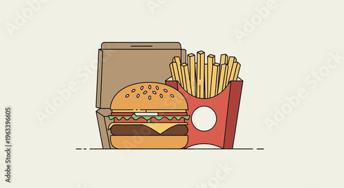 Delicious Burger and Fries Meal Combo Illustration.