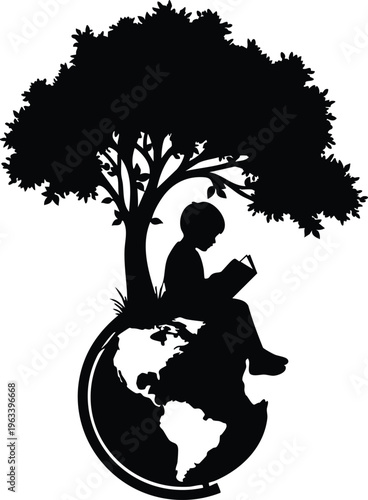 Mother and child with tree and globe eco family vector