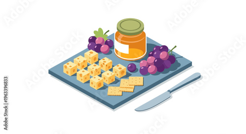 Delicious Cheese Platter with Grapes and Honey.